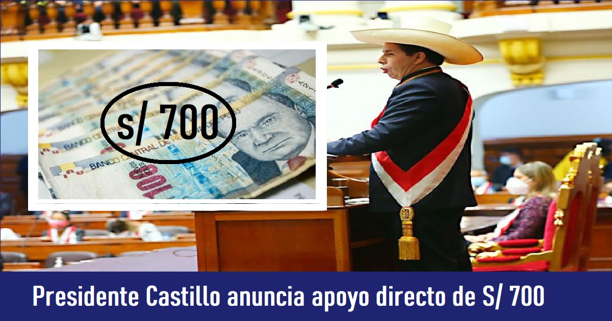 Presidente Castillo anuncia apoyo directo de S/ 700 para familias