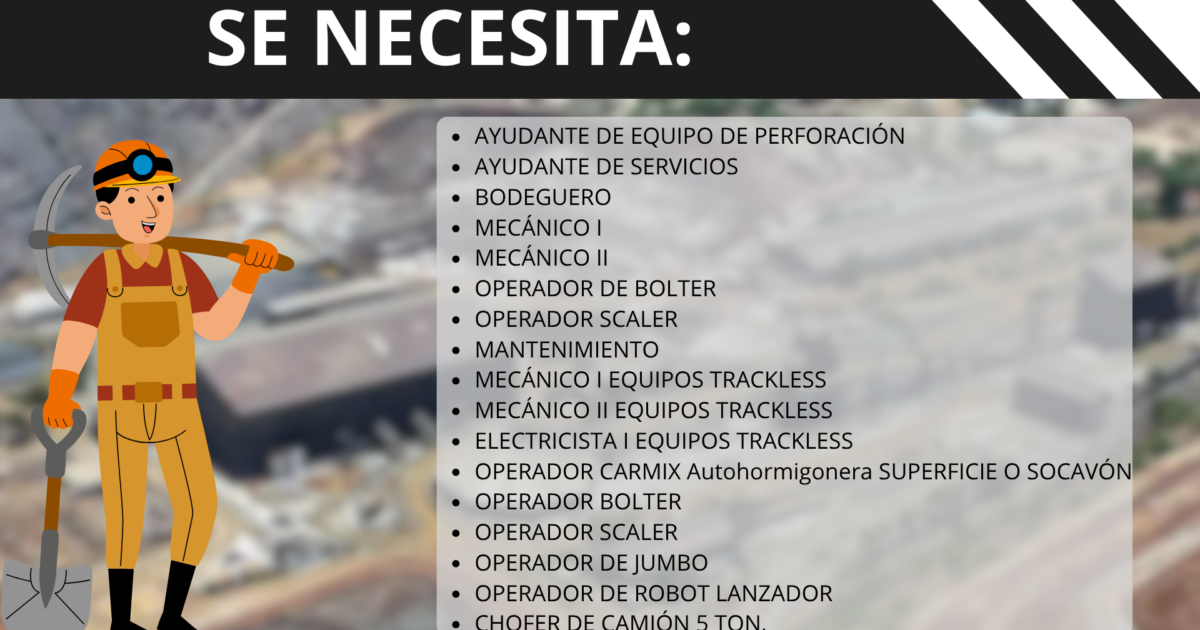 personal para Operaciones Seprocal Unidad Minera Cobriza y MARSA