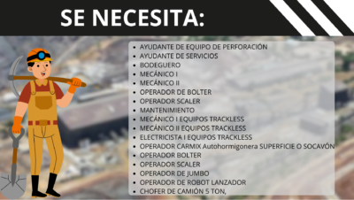 personal para Operaciones Seprocal Unidad Minera Cobriza y MARSA