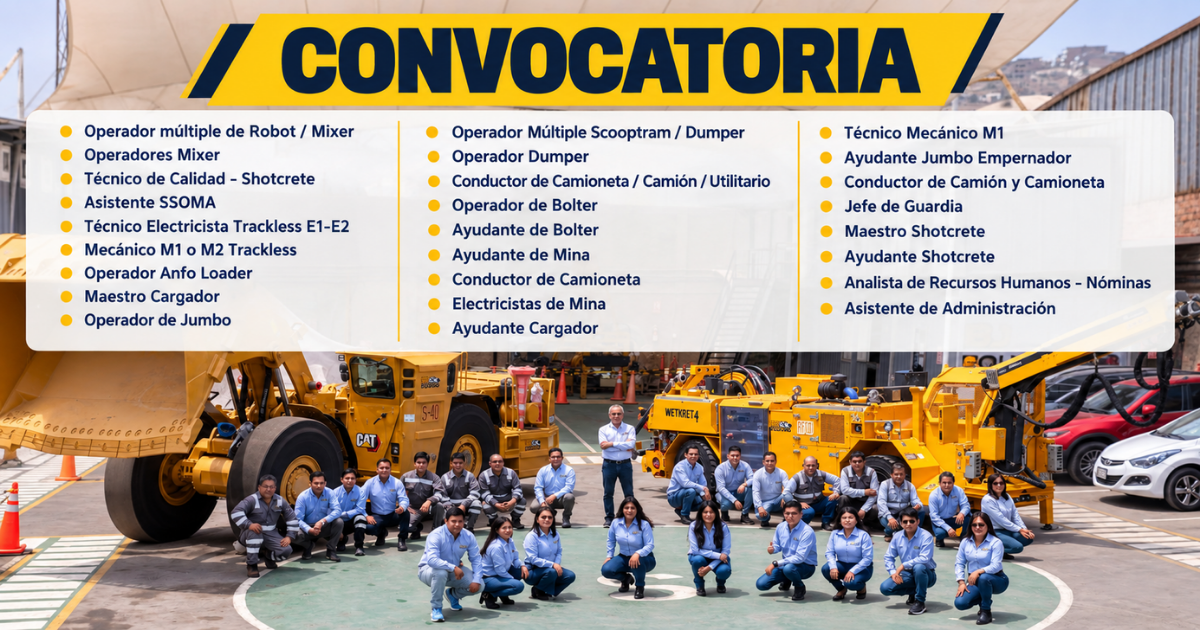 BJ Contratistas Mineros busca operadores, conductores, técnicos y ayudante