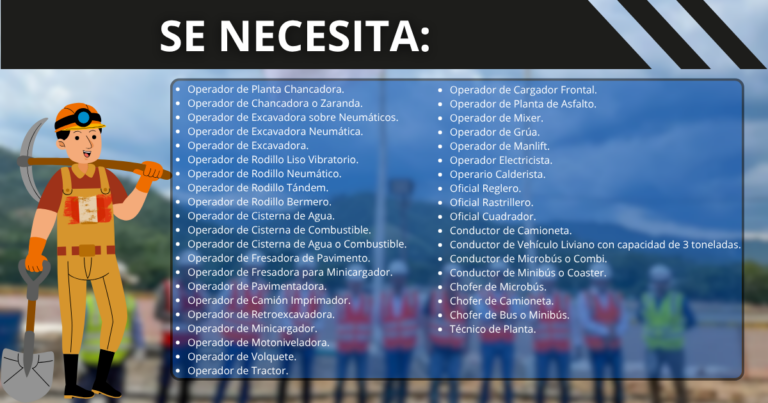 Mota-Engil Perú busca operadores, conductores y técnicos