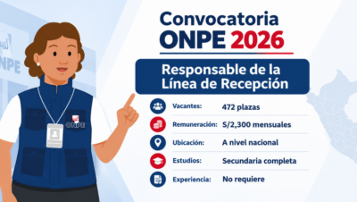 ONPE ofrece 472 vacantes para Responsables de la Línea de Recepción