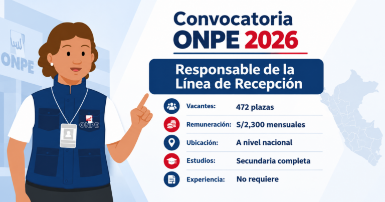 ONPE ofrece 472 vacantes para Responsables de la Línea de Recepción