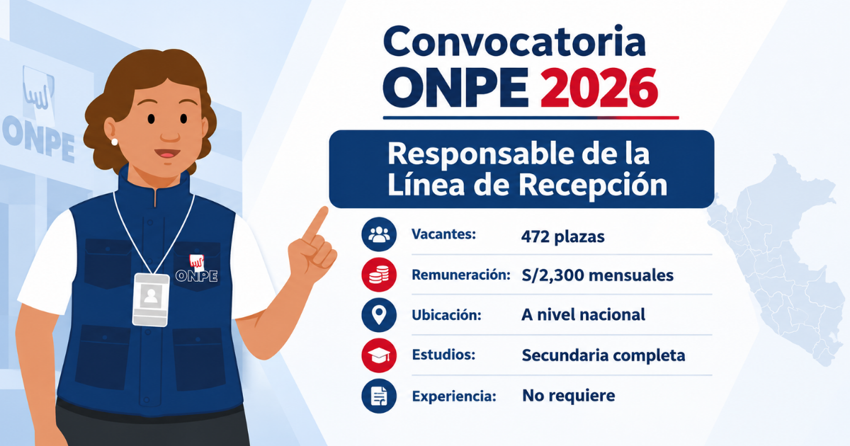 ONPE ofrece 472 vacantes para Responsables de la Línea de Recepción