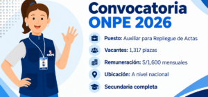 ONPE requiere 1,317 Auxiliares para Repliegue de Actas