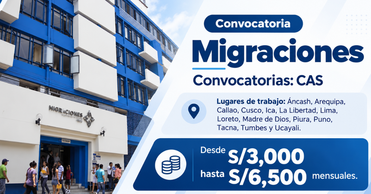 Convocatoria Migraciones ofrece 20 empleos CAS