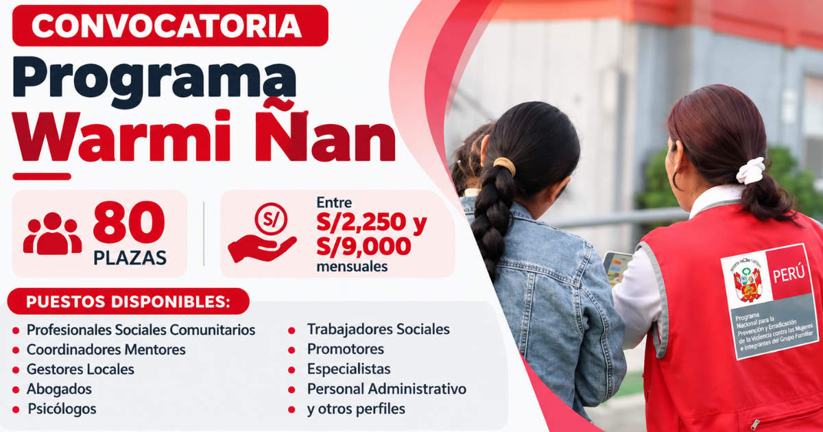Convocatoria Programa Warmi Ñan abre 80 vacantes CAS
