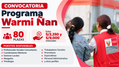Convocatoria Programa Warmi Ñan abre 80 vacantes CAS